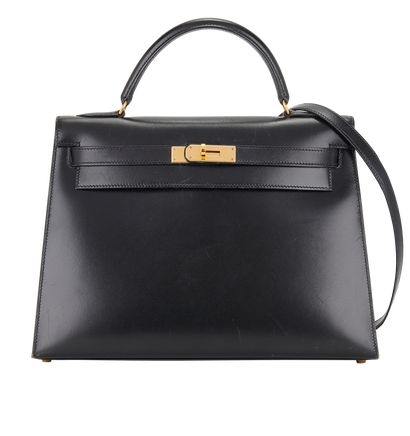Hermes Kelly 32 Box Calf in Noir, &pound;5,500, Handbags, Black, Leather, Front view